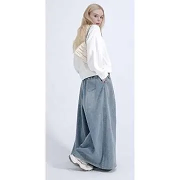 EXPOING Extra Wide Leg Denim Pants for Women Long Jeans Elastic Waist with Pockets Plus Size Loose Casual (A-Blue XL)