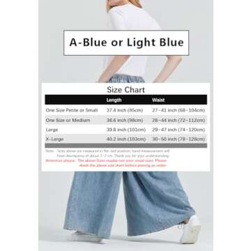 EXPOING Extra Wide Leg Denim Pants for Women Long Jeans Elastic Waist with Pockets Plus Size Loose Casual (A-Blue XL)