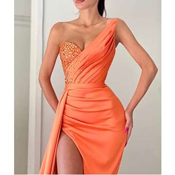 Strapless Mermaid Prom Dresses 2024 Beaded Formal Evening Gowns V Neck Slit Party Dresses for Women Gold