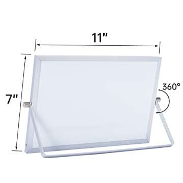 Small Dry Erase White Board - Desktop Portable Mini WhiteBoard Easel 7"x 11", 360 Degree Reversible to Do List Notepad for Office, Home, Kitchen, School.