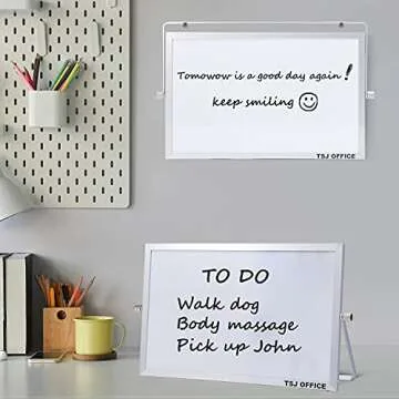 Small Dry Erase White Board - Desktop Portable Mini WhiteBoard Easel 7"x 11", 360 Degree Reversible to Do List Notepad for Office, Home, Kitchen, School.