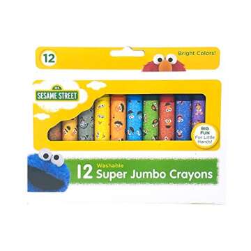 Sesame Street 12 Count Washable Jumbo Crayons | For Toddlers and Kids | Assorted Colors and Non Toxi...