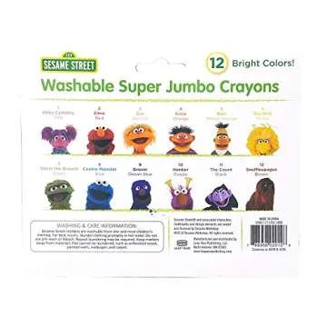 Sesame Street 12 Count Washable Jumbo Crayons | For Toddlers and Kids | Assorted Colors and Non Toxic | Great for Classrooms | Beginner Crayons