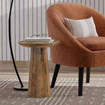 SIMPLIHOME Dayton Solid Mango Wood 13 Inch Wide Round Contemporary Wooden Accent Table in Natural, F...