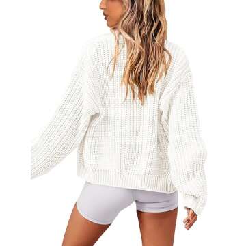 PRETTYGARDEN Women's Chunky Knit Open Front Sweater Long Sleeve Zipper Loose Short Cardigan Outerwear Coats (Beige White,Medium)