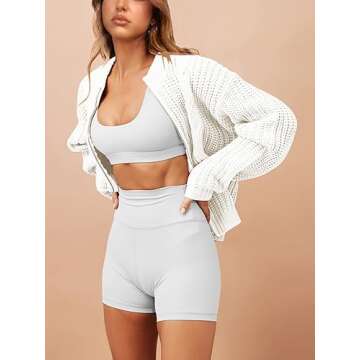 PRETTYGARDEN Women's Chunky Knit Open Front Sweater Long Sleeve Zipper Loose Short Cardigan Outerwear Coats (Beige White,Medium)