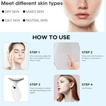Red Light Therapy for Face, 7 Color LED Facial Light Therapy Wand for Skin Care at Home Blue Light Therapy Face Massager Tool for Face, Neck (White)