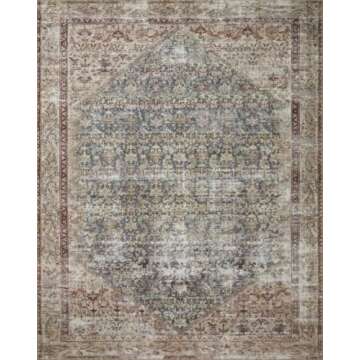 Loloi Amber Lewis Georgie Collection GER-04 Teal/Antique 5'-0" x 7'-6", .19" Pile Height, Area Rug