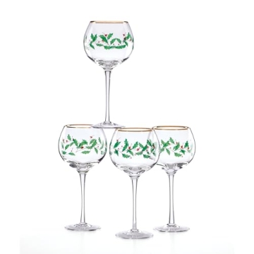 Lenox 856101 Holiday 4-Piece Wine Glass Set, Christmas Dinnerware, Hosting