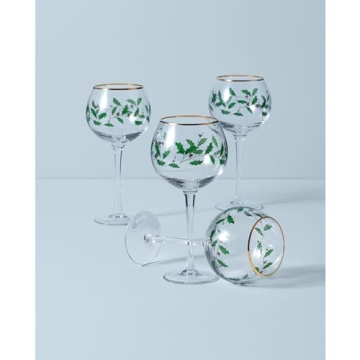 Lenox 856101 Holiday 4-Piece Wine Glass Set, Christmas Dinnerware, Hosting