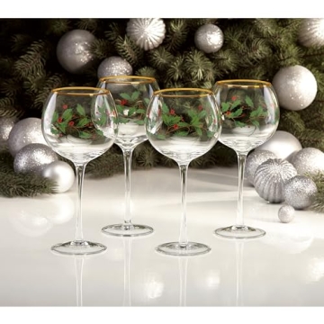 Lenox 856101 Holiday 4-Piece Wine Glass Set, Christmas Dinnerware, Hosting