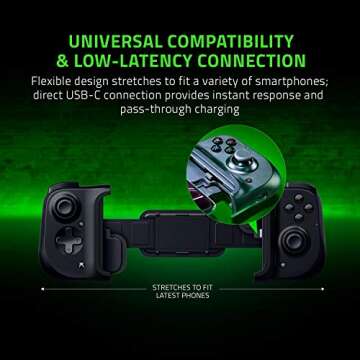 Razer Kishi Mobile Game Controller / Gamepad for Xbox Android USB-C: Game Pass Ultimate, xCloud, Cloud Gaming - Passthrough Charging - Low Latency Phone Controller Grip - Samsung, Pixel, & more