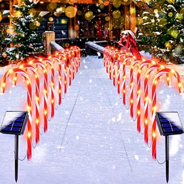 20 Pack Solar Christmas Candy Cane Lights Set Christmas Lights Decorations Outdoor, 100 LED Solar Pa...