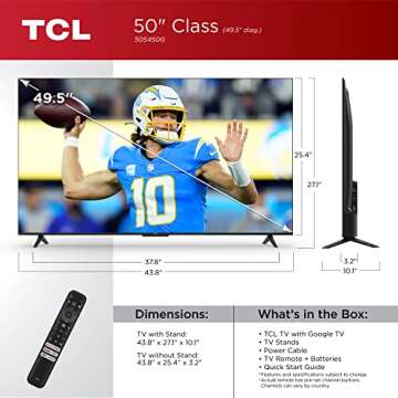 TCL 50-Inch Class S4 4K LED Smart TV with Google (50S450G, 2023 Model), Dolby Vision, HDR Pro, Atmos...