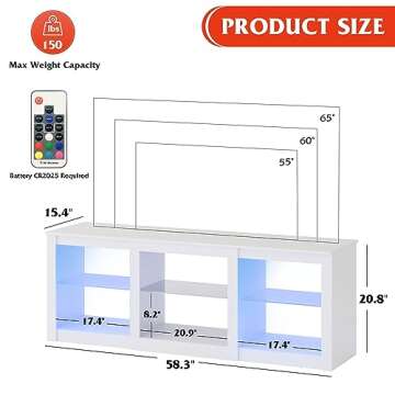 Sleek WLIVE LED TV Stand with Adjustable Shelves