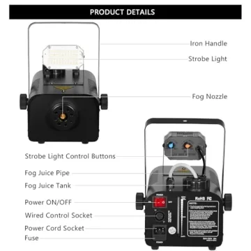 Fog Machine 1000W with Strobe Light and Wireless Remote