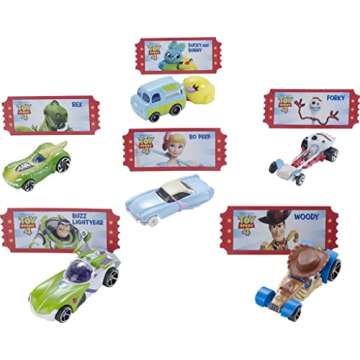 Hot Wheels Mattel Disney and Pixar Toy Story 4 Bundle of 6 1:64 Scale Character Cars: Woody, Buzz, F...