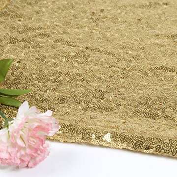 Trlyc Sequin Table Runner - 12x108 Inch Gold Sequin Table Runner Glitter Sparkly Elegant Rectangle Wedding Party Gold Glitz Table Decoration