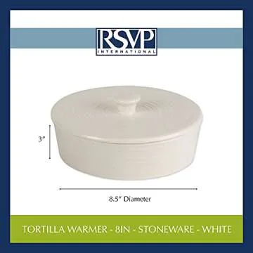 RSVP International Stoneware Tortilla Warmer & Server with Lid, Dishwasher, Microwave and Oven Safe, 8.5" Dia x 3.5", White