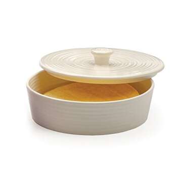 RSVP International Stoneware Tortilla Warmer & Server with Lid, Dishwasher, Microwave and Oven Safe, 8.5" Dia x 3.5", White