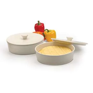 RSVP International Stoneware Tortilla Warmer & Server with Lid, Dishwasher, Microwave and Oven Safe, 8.5" Dia x 3.5", White