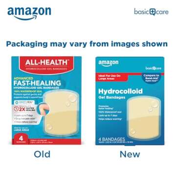Amazon Basic Care Advanced Hydrocolloid Gel Bandages for Fast Healing - 4 Count (2.3 x 3 inches)