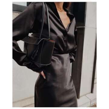 Chigant Women's Satin Silk Long Sleeve Blouse for Work