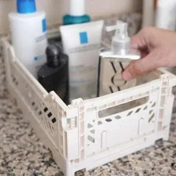 Collapsible Storage Box, Foldable Crate Organizer Bin with Handle, Stackable Crates for Home Organization (Peach-Lilac-LightGray, 4L - 3-Pack)