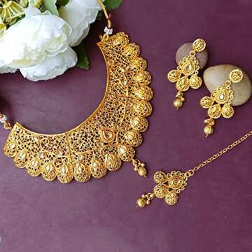 Efulgenz Indian Bridal Jewelry Set for Wedding Indian Gold Jewelry Traditional Bollywood Crystal Kun...