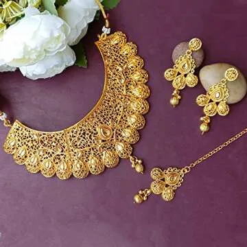 Efulgenz Indian Bridal Jewelry Set for Wedding Indian Gold Jewelry Traditional Bollywood Crystal Kun...
