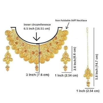 Efulgenz Indian Bridal Jewelry Set for Wedding Indian Gold Jewelry Traditional Bollywood Crystal Kundan Choker Necklace Earrings Maang Tikka Indian Jewelry Sets for Women Gold