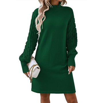 Elegant Pink Queen Women's Balloon Sleeve Knit Dress for Winter