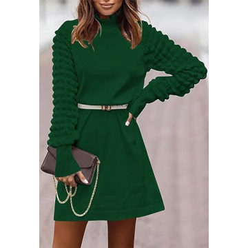 Pink Queen Women's Winter Balloon Sleeve Knit Dress