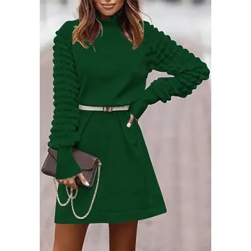 Pink Queen Women's Winter Balloon Sleeve Knit Dress