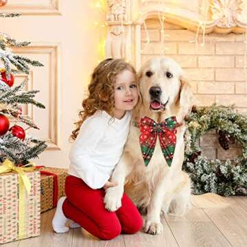 Malier Christmas Dog Collar with Bow tie, Christmas Classic Plaid Dog Collar Soft Durable Holiday Do...