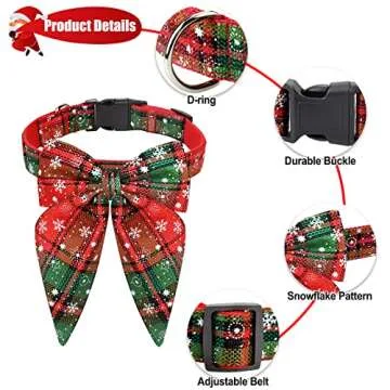 Malier Christmas Dog Collar with Bow tie, Christmas Classic Plaid Dog Collar Soft Durable Holiday Dog Collar for Small Medium Large Dogs Pet Puppy (Red & Green, Medium)