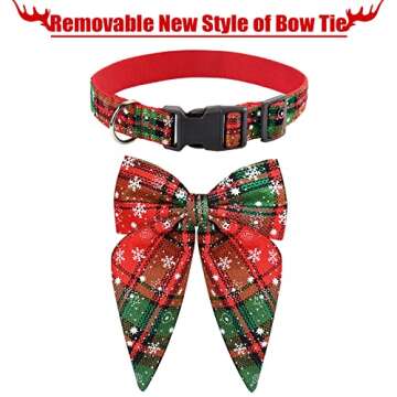 Malier Christmas Dog Collar with Bow tie, Christmas Classic Plaid Dog Collar Soft Durable Holiday Dog Collar for Small Medium Large Dogs Pet Puppy (Red & Green, Medium)