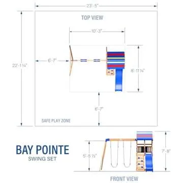 Backyard Discovery Bay Pointe All Cedar Wooden Swing Set, Large Upper Deck with Canopy, Sandbox, Rock Wall, Slide, Two Swings, Chalkboard Blue