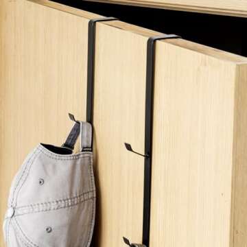 MyGift Black Metal Over The Door Hooks Heavy Duty Hanger for Hats, Coat, Scarf, and Purse, Door Hanging Rack with 5 Hooks, Set of 2