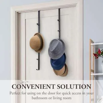 MyGift Black Metal Over The Door Hooks Heavy Duty Hanger for Hats, Coat, Scarf, and Purse, Door Hanging Rack with 5 Hooks, Set of 2