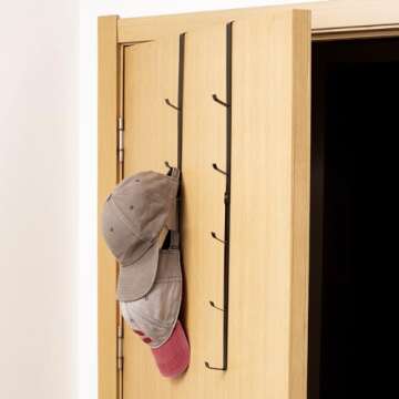 MyGift Black Metal Over The Door Hooks Heavy Duty Hanger for Hats, Coat, Scarf, and Purse, Door Hanging Rack with 5 Hooks, Set of 2
