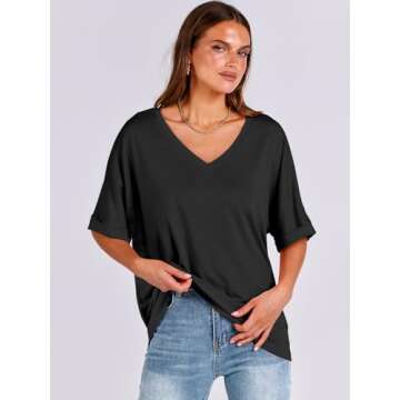 ANRABESS Women's Oversized T Shirts Short Sleeve V Neck Summer Tops Casual Loose Basic Plain Tee Shi...