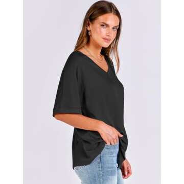 ANRABESS Women's Oversized T Shirts Short Sleeve V Neck Summer Tops Casual Loose Basic Plain Tee Shirts 2025 Trendy Outfits Black X-Large