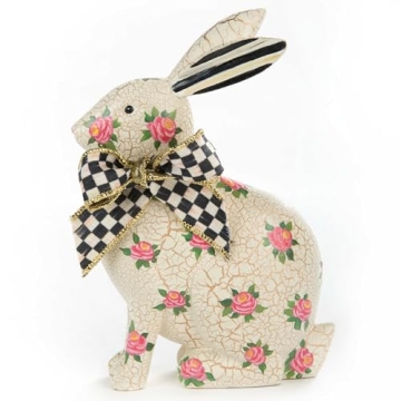 MACKENZIE-CHILDS Rosie Rabbit, Cute Rose-Covered Bunny Figurine, Easter and Spring Decorations for H...