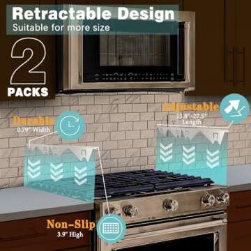 Stove Gap Covers Stainless Steel, 2 Pack Stove Gap Filler Easy Retractable Length 13.8" to 27.5", Width 0.79" ALMCALS Range Trim Kit, Heat Resistant Guard Between Stove Top & Counter