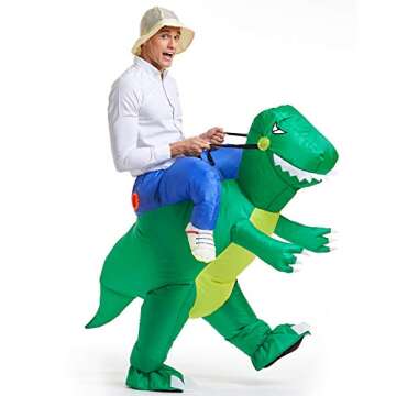 YEAHBEER Inflatable Dinosaur Costume for Adults,T-Rex Fancy Dress Halloween Blow up Costumes Adult Dinosaur Costume,Blow up T-Rex Funny Fancy Inflatable Costume for Halloween Dress(Green)
