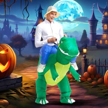 YEAHBEER Inflatable Dinosaur Costume for Adults,T-Rex Fancy Dress Halloween Blow up Costumes Adult Dinosaur Costume,Blow up T-Rex Funny Fancy Inflatable Costume for Halloween Dress(Green)