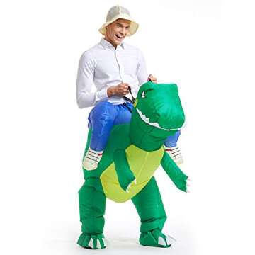 YEAHBEER Inflatable Dinosaur Costume for Adults,T-Rex Fancy Dress Halloween Blow up Costumes Adult Dinosaur Costume,Blow up T-Rex Funny Fancy Inflatable Costume for Halloween Dress(Green)