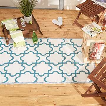 DII Reversible Outdoor Lattice Woven Rug, Runner, 3x6 Ft, Storm Blue