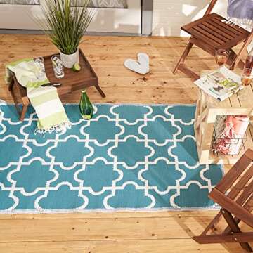 DII Reversible Outdoor Lattice Woven Rug, Runner, 3x6 Ft, Storm Blue